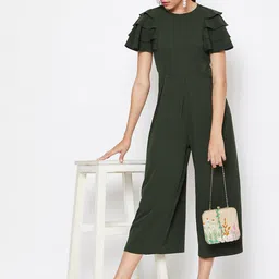Uptownie Lite Women Olive Green Ruffle Sleeves Midi Jumpsuit-picture-12