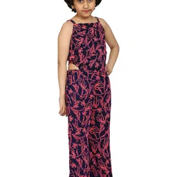 KiddoPanti Girls Navy Blue & Magenta Printed Basic Jumpsuit-image-66