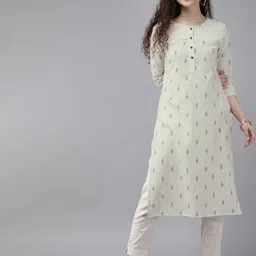 Anouk Women Off-White & Navy Blue Printed Straight Kurta-image-74