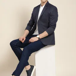 INVICTUS Men Self Design Notched Lapel Slim Fit Blazer-image-40