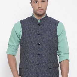 Lombard Men Navy & Pink Reversible Linen Nehru Jacket image 2