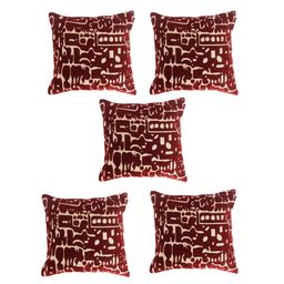 ROMEE Set of 5 Chenille Textured Maroon & Cream Abstract Square Cushion Covers image 4