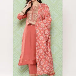 Varanga Orange Ethnic Motifs Yoke Design Gotta Patti Kurta with Trousers & With Dupatta-picture-56