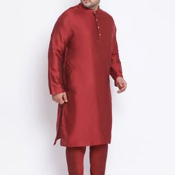 KISAH PLUS Men Maroon Solid Straight Kurta image 3