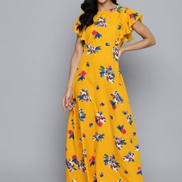 Mast & Harbour Floral Print Flared Sleeve Crepe A-Line Maxi Dress-image-99
