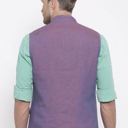 Lombard Men Navy & Pink Reversible Linen Nehru Jacket image 3