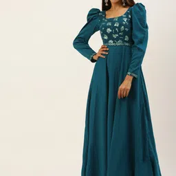 Ethnovog Woman Floral Embroidered Ethnic Maxi Dress-image-25