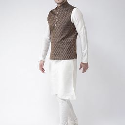 DEYANN Men White & Black Solid Kurta with Pyjamas & Nehru Jacket image 2