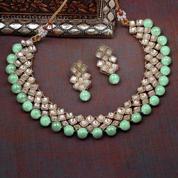 Peora Green Gold-Plated Kundan Studded Jadau Jewellery Set-image-35