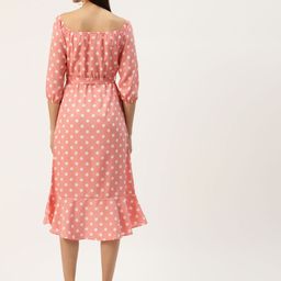 BRINNS Peach-Coloured & White Printed A-Line Midi Dress image 4