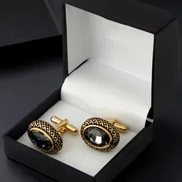LUCKY JEWELLERY Grey Gold Plated Geometric Cufflink-image-38