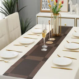 HOKIPO Brown Geometric Rectangular Table Runner image 3