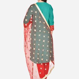 Dupatta Bazaar Red & Gold-Toned Embroidered Dupatta image 3