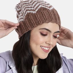 Magic Needles Unisex Khaki & White Striped Beanie-24
