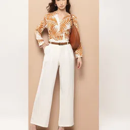 her by invictus Floral Print Mandarin Collar Shirt Style Longline Top-image-96
