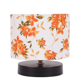 Devansh White & Orange Drum Designer  Printed Cotton Shade Table Lamp with  Base image 2