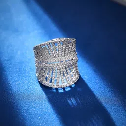 Rubans Silver-Plated AD-Studded Adjustable Finger Ring-10