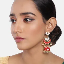 I Jewels Gold-Plated & Red Dome Shaped Enamelled Jhumkas-image-83