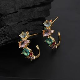 Carlton London Gold Plated Multi Colour CZ Fancy Half Hoop Earring-47