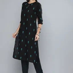 Vishudh Women Black Solid Kurta with Trousers & Dupatta image 4