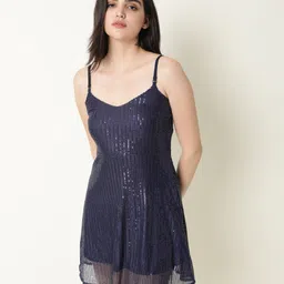 RAREISM Embellished Sequinned Fit & Flare Mini Dress-image-34