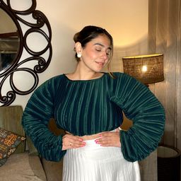 STREET 9 Green Puff Sleeves Blouson Crop Top-image-34