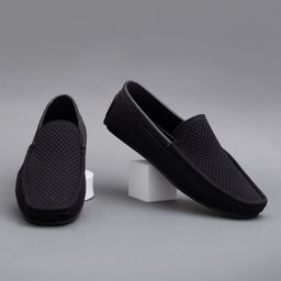 Big Fox Men Black Woven Design Driving Shoes-picture-14