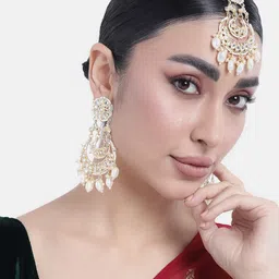Peora Gold-Plated Kundan Maang Tikka With Earrings Set-picture-48