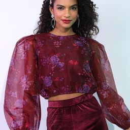 Tokyo Talkies Green & Violet Floral Printed Blouson Top-image-36