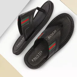 FAUSTO Men Black & Red Solid Synthetic Thong Flip-Flops-image-35