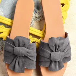 Street Style Store Women Grey Open Toe Flats with Bows-image-56