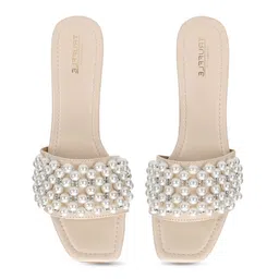 Truffle Collection Embellished PU Block Mules image 3