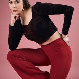 Mayra Brown Sweetheart Neck Velvet Crop Top-image-102
