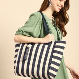 Anouk Geometric Textured Shopper Tote Bag with Tasselled-22