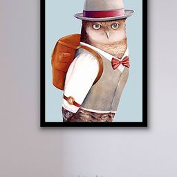 Art Street Blue and Beige Gentleman Owl Cartoon Wall Art-image-66
