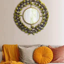 Aapno Rajasthan Gold-Toned Patterned Round Wall Mirror-21