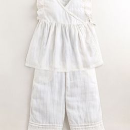 Cherry Crumble Girls Cream-Coloured Striped Night suit-image-65