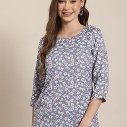 HERE&NOW Floral Printed Round Neck Kurti-picture-58