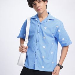 glitchez Minimalist Max Floral Embroidered Drop-Shoulder Bowling Shirt-image-21