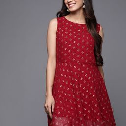 Ahalyaa Boat Neck Printed Embellished Tunic-image-35
