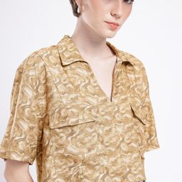 glitchez Classic Touch Shirt Collar Abstract Printed Boxy Cropped Top-picture-9