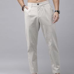 The Roadster Lifestyle Co. Men Solid Relaxed Fit Pleated Chinos Trousers-picture-37