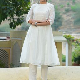 Juniper Women Off-White Yoke Design A-Line Kurta-32