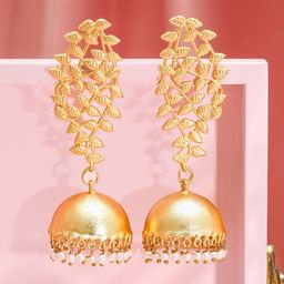 Rubans 18K Gold-Plated Traditional Dome Jhumka Earrings with Leaf Motif Detailing-25