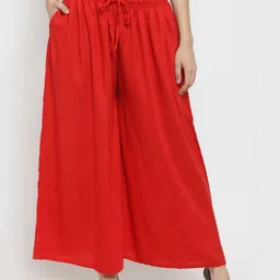 Clora Creation Women Red Solid Flared Palazzos-59