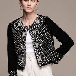 Label Ritu Kumar Women Black & White Printed Tailored Jacket-10