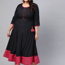 YASH GALLERY Plus Size Women Black Solid A-Line Kurta-picture-23