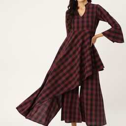 MBE Women Maroon & Black Checked Kurta with Palazzos-picture-21