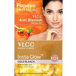 VLCC Set of Papaya Facial Kit & Insta Glow Gold Bleach - 60 g each image 1