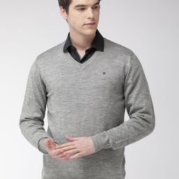 Raymond Men Grey Solid Sweater-image-48